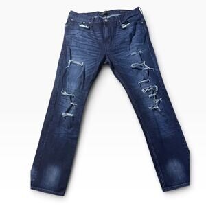 PacSun Jeans Mens 36x32 Slim Fit Dark Wash Distressed Ripped Denim Streetwear